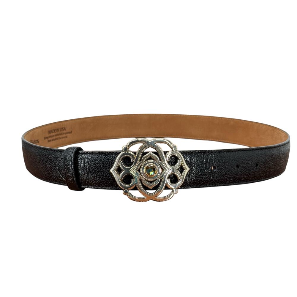 Brighton Jeweled Buckle Belt SZ S Women Black Gothic Whimsigoth Goth Renaissance